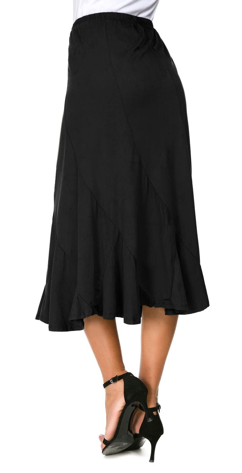 EXCHIC Women's Elegant Ankle Length Ruffle Hem Elastic Waist Suede Midi Skirt (L, Black) - Image 3